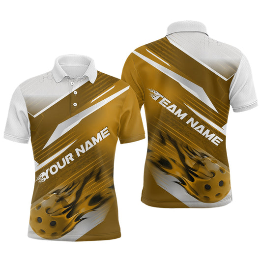 Maxxcorners Custom Yellow Flame Pickleball Polo Shirts For Men, Fire Pickleball Jerseys Team Uniform MT0307