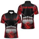 Maxcorners Custom Black And Red Bowling Team Jerseys, Bowler Uniform Bowling Polo Shirts For Men MT1006