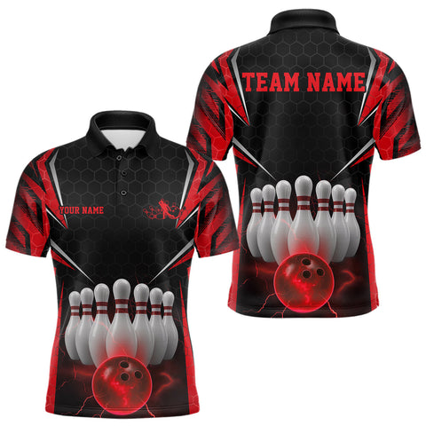 Maxcorners Custom Black And Red Bowling Team Jerseys, Bowler Uniform Bowling Polo Shirts For Men MT1006