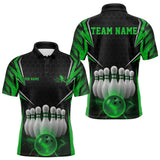 Maxcorners Custom Black And Green Bowling Team Jerseys, Bowler Uniform Bowling Polo Shirts MT1006