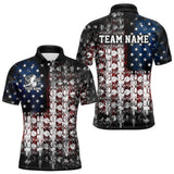 Maxcorners Custom Patriotic US Flag Bowling Men Polo Team Shirts, American Bowling League Shirt MT1706