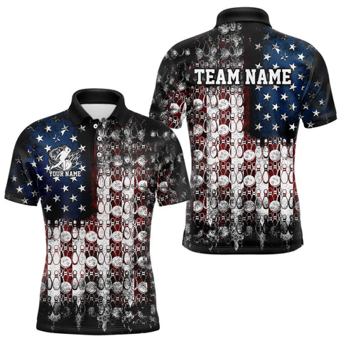 Maxcorners Custom Patriotic US Flag Bowling Men Polo Team Shirts, American Bowling League Shirt MT1706