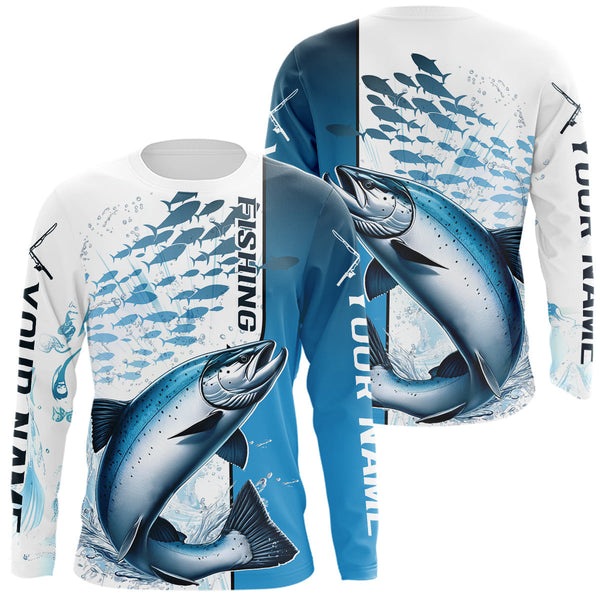 Maxcorners Personalized Chinook Salmon Fishing Saltwater Long Sleeve Performance Fishing Shirts LM0607