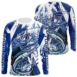 Maxcorners Custom Blue Camo Sailfish Saltwater Fishing Long Sleeve Performance Fishing Shirts LM0607