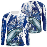 Maxcorners Custom Blue Camo Chinook King Salmon Saltwater Fishing Long Sleeve Performance Fishing Shirts LM0607