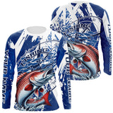 Maxcorners Custom Blue Camo Redfish Puppy Drum Saltwater Fishing Long Sleeve Performance Fishing Shirts  LM0607