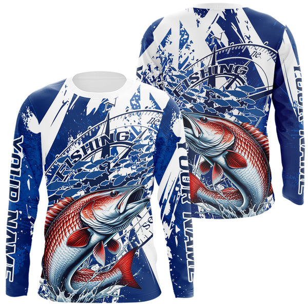 Maxcorners Custom Blue Camo Redfish Puppy Drum Saltwater Fishing Long Sleeve Performance Fishing Shirts  LM0607
