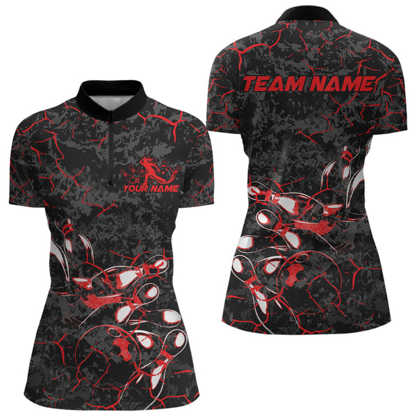 Maxcorners Custom Black And Red Camo Bowling Team Polo Shirts For Men, Bowling League Shirt MT2306