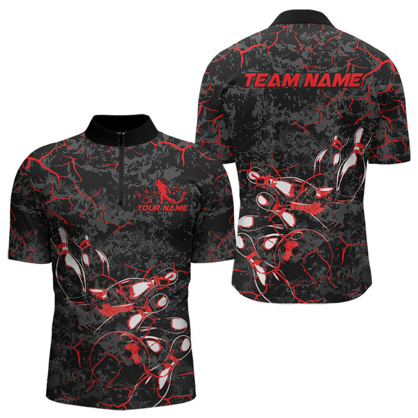 Maxcorners Custom Black And Red Camo Bowling Team Polo Shirts For Men, Bowling League Shirt MT2306