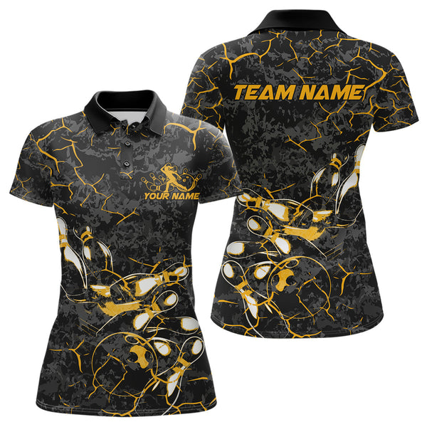 Maxcorners Custom Black And Yellow Camo Bowling Team Polo Shirts For Men, Bowling League Shirt MT2306