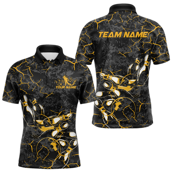 Maxcorners Custom Black And Yellow Camo Bowling Team Polo Shirts For Men, Bowling League Shirt MT2306