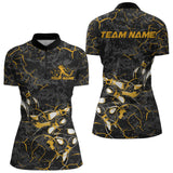 Maxcorners Custom Black And Yellow Camo Bowling Team Polo Shirts For Men, Bowling League Shirt MT2306