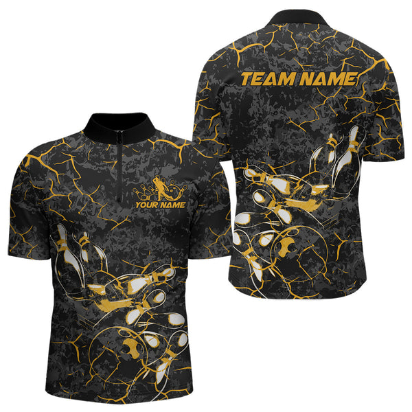 Maxcorners Custom Black And Yellow Camo Bowling Team Polo Shirts For Men, Bowling League Shirt MT2306