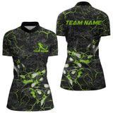 Maxcorners Custom Black And Green Camo Bowling Team Polo Shirts For Men, Bowling League Shirt MT2306