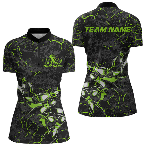 Maxcorners Custom Black And Green Camo Bowling Team Polo Shirts For Men, Bowling League Shirt MT2306