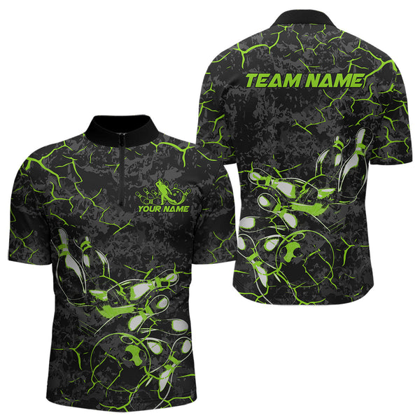 Maxcorners Custom Black And Green Camo Bowling Team Polo Shirts For Men, Bowling League Shirt MT2306