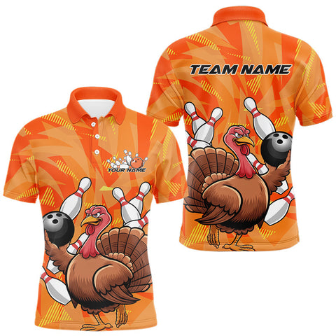 Maxcorners Custom Funny Thanksgiving Turkey Bowling Men Polo Shirts, Bowling League Shirt LM2608