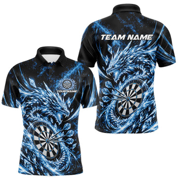 Maxcorners Custom Icy Blue Cyrstal Ice Dragon Dart Team Polo Shirt For Men, Dart Player Jersey