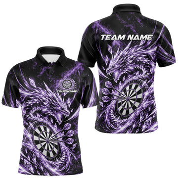Maxcorners Custom Icy Purple Cyrstal Ice Dragon Dart Team Polo Shirt For Men, Dart Player Jersey