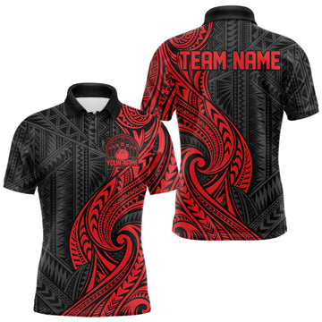 Maxcorners Custom Black And Red Tribal Bowling Men Polo Shirt, Bowling Team League Shirt