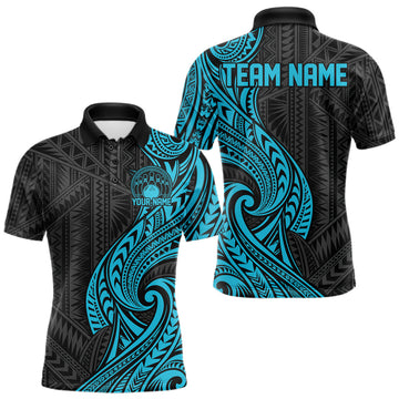 Maxcorners Custom Black And Turquoise Tribal Bowling Men Polo Shirt, Bowling Team League Shirt