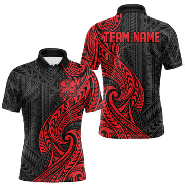 Maxcorners Custom Black And Red Tribal Dart Men Polo Shirt, Dart Team League Shirt