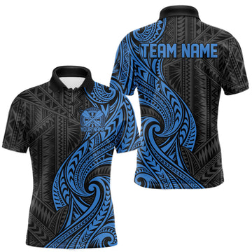 Maxcorners Custom Black And Blue Tribal Dart Men Polo Shirt, Dart Team League Shirt