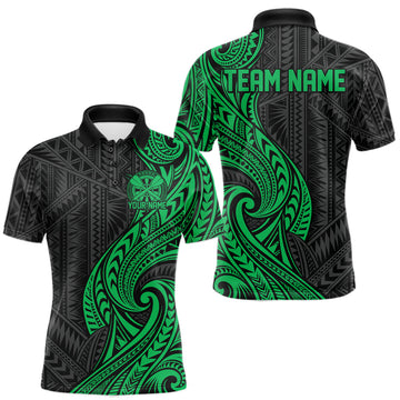 Maxcorners Custom Black And Green Tribal Dart Men Polo Shirt, Dart Team League Shirt