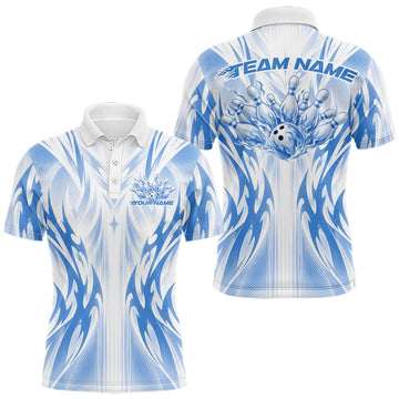Maxcorners Custom Blue Flame Tribal Bowling Men Polo Shirt, Bowling League Shirt Team Jersey