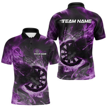 Maxcorners Custom Purple Fire Flame Dart Wolf Men Polo Shirts, Dart League Shirt Team Jerseys LM0404
