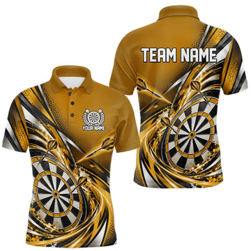 Maxcorners Custom Golden Dart Polo Shirt For Men, Dart Tournament Shirt Dart Team Jersey
