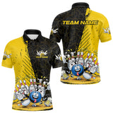 Maxcorners Custom Yellow Funny Bowling Men Polo Shirt, Bowling And Beer Party Bowlers Outfit LM1109