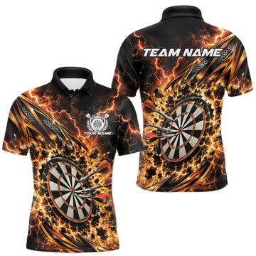 Maxcorners Custom Orange Lightning Dart Impact Dart Tournament Men Polo Shirt, Team Uniform LM1910