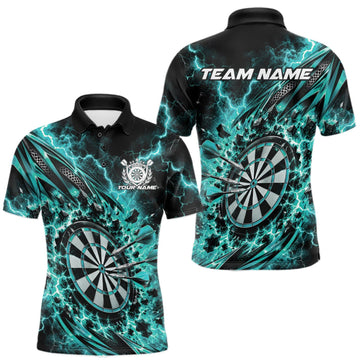 Maxcorners Custom Turquoise Lightning Dart Impact Dart Tournament Men Polo Shirt, Team Uniform LM1910