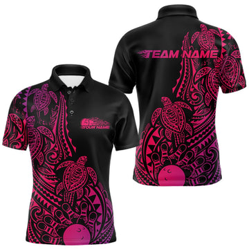 Maxcorners Custom Pink And Purple Polynesian Tribal Turtle Bowling Men Polo Team Shirts Outfit