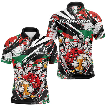 Maxcorners Custom Christmas Celebration Party Funny Bowling And Beer Men Polo Shirt, Bowlers Gift