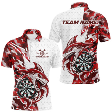 Maxcorners Custom Red Camo Shark Dart Polo Shirt For Men, Dart League Shirt Dart Team Outfit LM1910