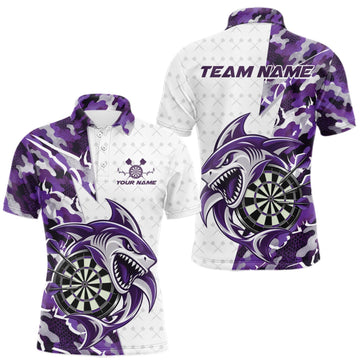 Maxcorners Custom Purple Camo Shark Dart Polo Shirt For Men, Dart League Shirt Dart Team Outfit LM1910