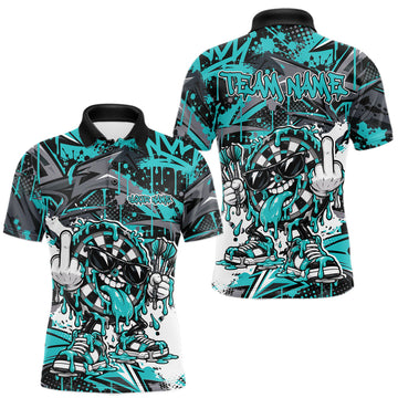Maxcorners Custom Turquoise Graffiti Funny Dripping Dartboard Dart Team Jersey Men Polo Shirt