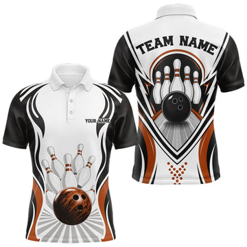 Maxcorners Custom Bowling Polo Shirt For Men Team Uniform Featuring Bowling Ball And Pins | Orange LM2806