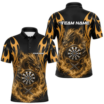 Maxcorners Custom Black And Yellow Tribal Flame Dragon Dart Jersey, Dart Team Men Polo Shirt LM0409