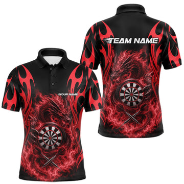 Maxcorners Custom Black And Red Tribal Flame Dragon Dart Jersey, Dart Team Men Polo Shirt LM0409