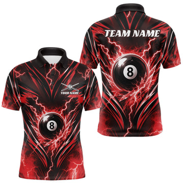 Maxcorners Custom Red Icy Thunder Lightning 8 Ball Billiards Men Pool Shirt
