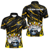Maxcorners Custom Yellow Camo Funny Flame Bowling Men Polo Shirts, Bowling Team League Shirt LM0611