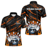 Maxcorners Custom Orange Camo Funny Flame Bowling Men Polo Shirts, Bowling Team League Shirt LM0611