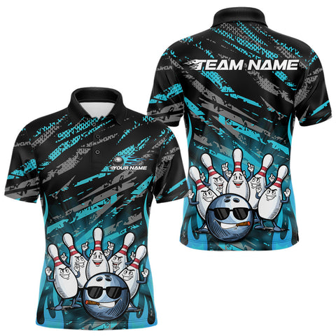 Maxcorners Custom Blue Camo Funny Flame Bowling Men Polo Shirts, Bowling Team League Shirt LM0611