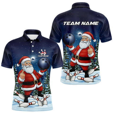 Maxcorners Custom Funny Christmas Bowling Men Polo Shirts, Xmas Santa Bowling Team Outfit LM0611