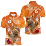Maxcorners Custom Funny Orange Cat Bowling Men Polo Shirt, Cute Team Cat Paw Bowling Shirt MT0811