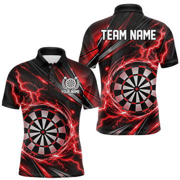 Maxcorners Custom Black And Red Thunder Lightning Dart Jersey Dart Men Polo Shirt For Team