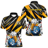 Maxcorners Custom Black And Yellow Funny Bowling And Beer Party Polo Shirts For Men, Bowler Outfit LM1109